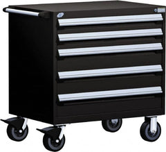 Rousseau Metal - 5 Drawer Steel Tool Roller Cabinet - 30" Wide x 37-1/2" High x 27" Deep, Ball Bearing Drawer Slides, Black - Americas Industrial Supply