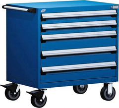 Rousseau Metal - 5 Drawer Steel Tool Roller Cabinet - 30" Wide x 37-1/2" High x 27" Deep, Ball Bearing Drawer Slides, Blue - Americas Industrial Supply