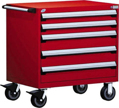 Rousseau Metal - 5 Drawer Steel Tool Roller Cabinet - 36" Wide x 37-1/2" High x 24" Deep, Ball Bearing Drawer Slides, Red - Americas Industrial Supply
