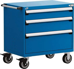 Rousseau Metal - 3 Drawer Steel Tool Roller Cabinet - 36" Wide x 37-1/2" High x 24" Deep, Ball Bearing Drawer Slides, Blue - Americas Industrial Supply