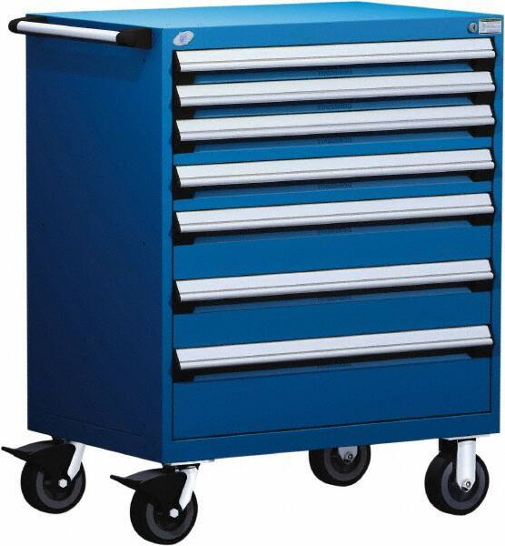 Rousseau Metal - 5 Drawer Steel Tool Roller Cabinet - 36" Wide x 45-1/2" High x 24" Deep, Ball Bearing Drawer Slides, Blue - Americas Industrial Supply