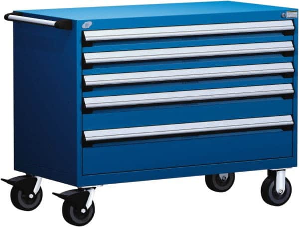 Rousseau Metal - 5 Drawer Steel Tool Roller Cabinet - 48" Wide x 37-1/2" High x 24" Deep, Ball Bearing Drawer Slides, Blue - Americas Industrial Supply