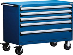 Rousseau Metal - 5 Drawer Steel Tool Roller Cabinet - 48" Wide x 37-1/2" High x 24" Deep, Ball Bearing Drawer Slides, Blue - Americas Industrial Supply