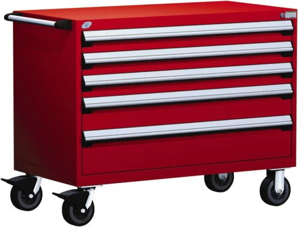 Rousseau Metal - 5 Drawer Steel Tool Roller Cabinet - 48" Wide x 37-1/2" High x 27" Deep, Ball Bearing Drawer Slides, Red - Americas Industrial Supply