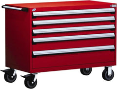 Rousseau Metal - 5 Drawer Steel Tool Roller Cabinet - 48" Wide x 37-1/2" High x 27" Deep, Ball Bearing Drawer Slides, Red - Americas Industrial Supply