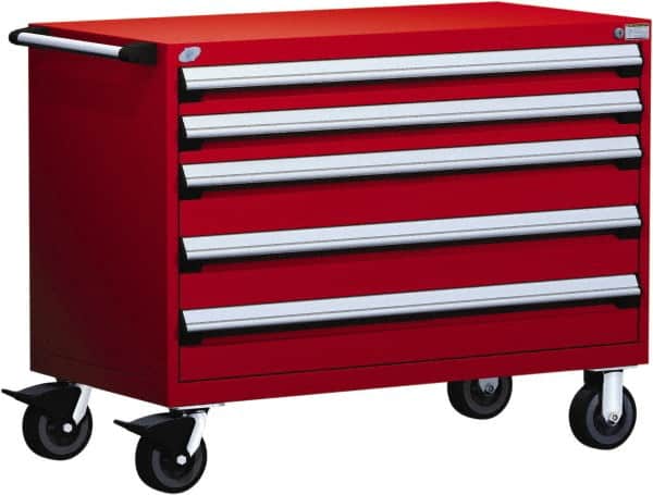 Rousseau Metal - 5 Drawer Steel Tool Roller Cabinet - 48" Wide x 37-1/2" High x 27" Deep, Ball Bearing Drawer Slides, Red - Americas Industrial Supply