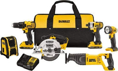 DeWALT - 20 Volt Cordless Tool Combination Kit - Includes 1/2" Compact Drill/Driver, 1/4" Impact Driver, Reciprocating Saw, 6-1/2 Circular Saw, LED Worklight & Bluetooth Speaker, Lithium-Ion Battery Included - Americas Industrial Supply