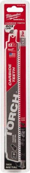 Milwaukee Tool - 9" Long x 1" Thick, Carbide Reciprocating Saw Blade - Straight Profile, 7 TPI, Toothed Edge, Universal Shank - Americas Industrial Supply