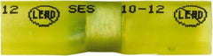 Made in USA - 12 to 10 AWG Compatible, Polyolefin Heat Shrink Insulation, Solder Butt Splice Terminal - 2 Wire Entries, Copper Contacts, Tin Contact Plating, 1-1/2" OAL, Yellow - Americas Industrial Supply