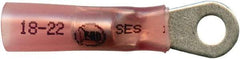 Made in USA - 22-18 AWG Partially Insulated Solder Connection Closed Eyelet Ring Terminal - #8 Stud, 1-1/4" OAL x 0.35" Wide, Tin Plated Copper Contact - Americas Industrial Supply