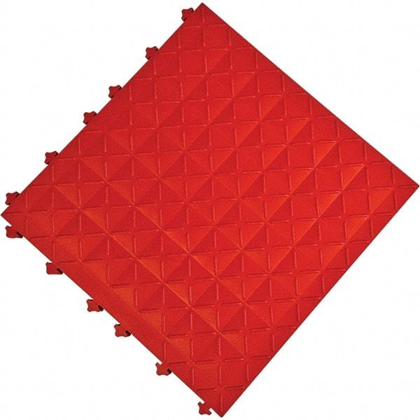 Ergo Advantage - 18" Long x 18" Wide x 1" Thick, Anti-Fatigue Modular Matting Anti-Fatigue Flooring - 2 Interlocking Sides, Red, For Dry Areas - Americas Industrial Supply