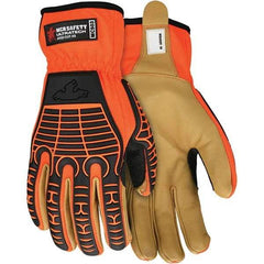 MCR Safety - Size M ANSI Cut Lvl A5, Abrasion Lvl 4, Goatskin Cut Resistant Gloves - Uncoated, Dyneema Diamond Lining, Slip-On Cuff, Orange/Gold, Paired - Americas Industrial Supply