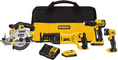 DeWALT - 20 Volt Cordless Tool Combination Kit - Includes 1/2" Drill/Driver, Reciprocating Saw, 6-1/2 Circular Saw & LED Worklight, Lithium-Ion Battery Included - Americas Industrial Supply