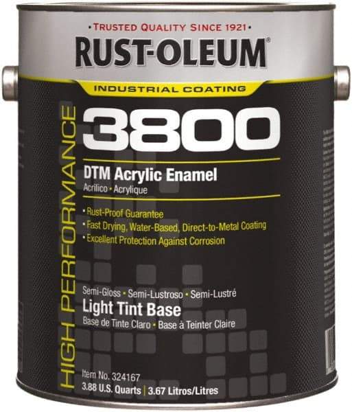 Rust-Oleum - 1 Gal Light Tint Base Semi Gloss Finish Acrylic Enamel Paint - 150 to 270 Sq Ft per Gal, Interior/Exterior, Direct to Metal - Americas Industrial Supply