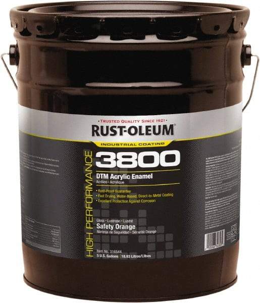 Rust-Oleum - 5 Gal Safety Orange Gloss Finish Acrylic Enamel Paint - 150 to 270 Sq Ft per Gal, Interior/Exterior, Direct to Metal - Americas Industrial Supply