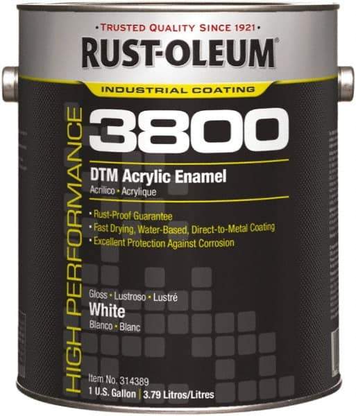 Rust-Oleum - 1 Gal White Gloss Finish Acrylic Enamel Paint - 150 to 270 Sq Ft per Gal, Interior/Exterior, Direct to Metal - Americas Industrial Supply