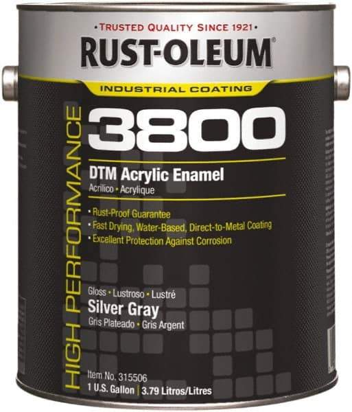 Rust-Oleum - 1 Gal Silver Gray Gloss Finish Acrylic Enamel Paint - 150 to 270 Sq Ft per Gal, Interior/Exterior, Direct to Metal - Americas Industrial Supply