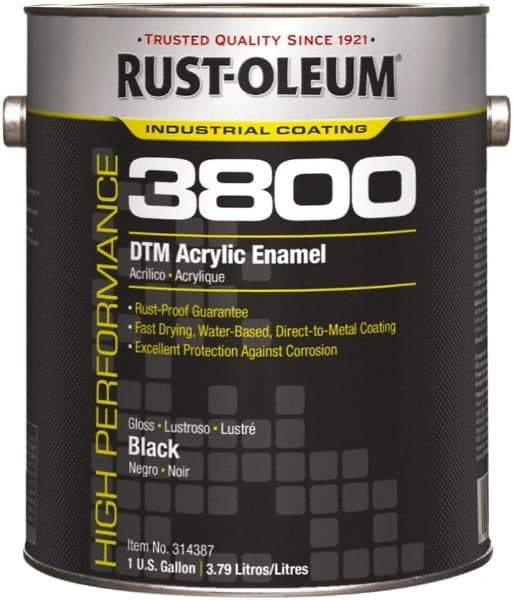 Rust-Oleum - 1 Gal Black Gloss Finish Acrylic Enamel Paint - 150 to 270 Sq Ft per Gal, Interior/Exterior, Direct to Metal - Americas Industrial Supply