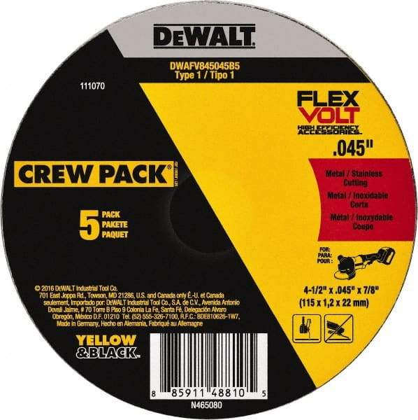 DeWALT - 4-1/2" Ceramic Cutoff Wheel - 0.045" Thick, 7/8" Arbor, 13,300 Max RPM, Use with Portable Tools - Americas Industrial Supply