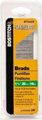 Stanley Bostitch - 18 Gauge 0.05" Shank Diam 1-1/4" Long Brad Nails for Power Nailers - Steel, Bright Finish, Ring Shank, Straight Stick Adhesive Collation, Brad Head, Chisel Point - Americas Industrial Supply