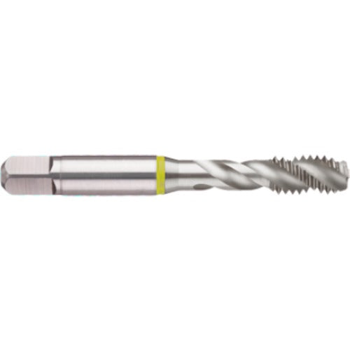 ‎M6 × 1.0 3 Flute 6H Cobalt Spiral Flute Semi-Bott Yellow Ring Tap-Bright-40 Degree Helix - Americas Industrial Supply