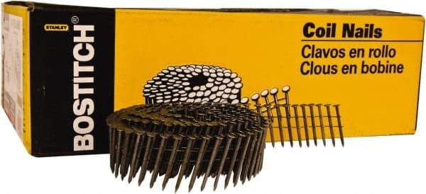 Stanley Bostitch - 13 Gauge 0.099" Shank Diam 1-1/2" Long Framing Nails for Power Nailers - Steel, Yellow Zinc Finish, Smooth Shank, Coil Wire Collation, Round Head, Diamond Point - Americas Industrial Supply