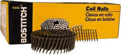 Stanley Bostitch - 13 Gauge 0.099" Shank Diam 1-1/2" Long Framing Nails for Power Nailers - Steel, Yellow Zinc Finish, Smooth Shank, Coil Wire Collation, Round Head, Diamond Point - Americas Industrial Supply
