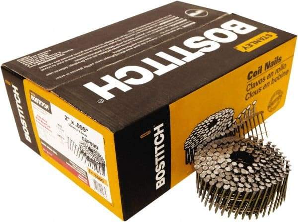 Stanley Bostitch - 12 Gauge 0.099" Shank Diam 2" Long Framing Nails for Power Nailers - Steel, Galvanized Finish, Smooth Shank, Coil Wire Collation, Round Head, Diamond Point - Americas Industrial Supply
