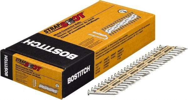 Stanley Bostitch - 10 Gauge 0.148" Shank Diam 1-1/2" Long Metal Connecting Nails for Power Nailers - Steel, Galvanized Finish, Smooth Shank, Angled Stick Paper Tape Collation, Round Head, Diamond Point - Americas Industrial Supply