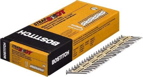 Stanley Bostitch - 10 Gauge 0.148" Shank Diam 1-1/2" Long Metal Connecting Nails for Power Nailers - Steel, Bright Finish, Smooth Shank, Angled Stick Paper Tape Collation, Round Head, Diamond Point - Americas Industrial Supply