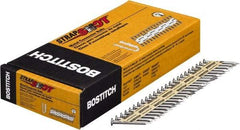 Stanley Bostitch - 10 Gauge 0.148" Shank Diam 1-1/2" Long Metal Connecting Nails for Power Nailers - Steel, Bright Finish, Smooth Shank, Angled Stick Paper Tape Collation, Round Head, Diamond Point - Americas Industrial Supply