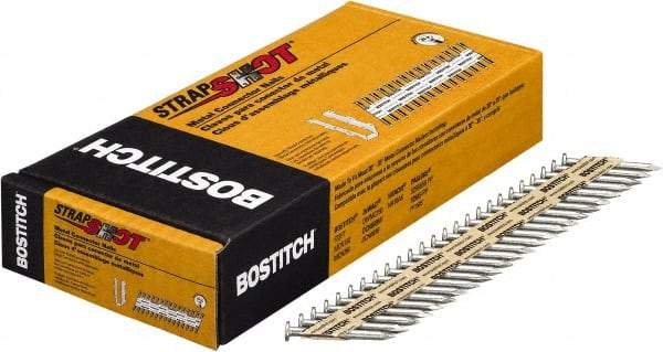 Stanley Bostitch - 11 Gauge 0.131" Shank Diam 1-1/2" Long Metal Connecting Nails for Power Nailers - Steel, Galvanized Finish, Smooth Shank, Angled Stick Paper Tape Collation, Round Head, Diamond Point - Americas Industrial Supply