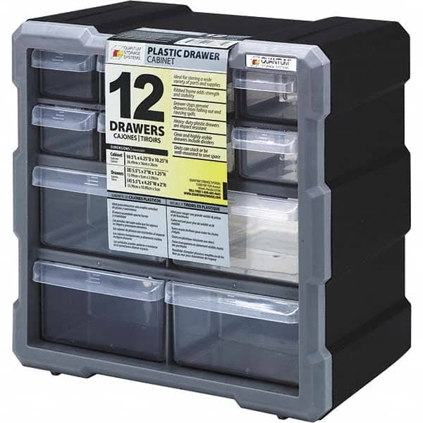 Quantum Storage - 12 Drawer, Small Parts Drawer Cabinet System - 10-1/2" Deep x 6-1/4" Wide x 10-1/4" High - Americas Industrial Supply