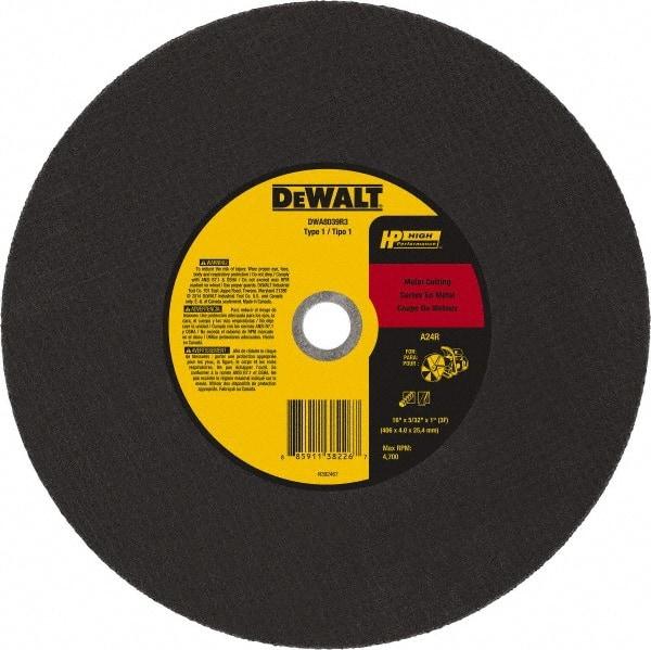 DeWALT - 16" 24 Grit Aluminum Oxide Cutoff Wheel - 5/32" Thick, 1" Arbor, 4,700 Max RPM, Use with Chop Saws - Americas Industrial Supply