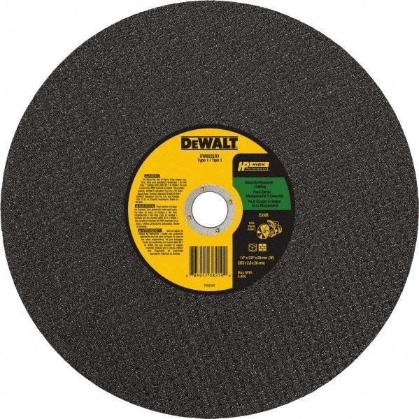 DeWALT - 14" 24 Grit Silicon Carbide Cutoff Wheel - 1/8" Thick, 20mm Arbor, 5,500 Max RPM, Use with Chop Saws - Americas Industrial Supply