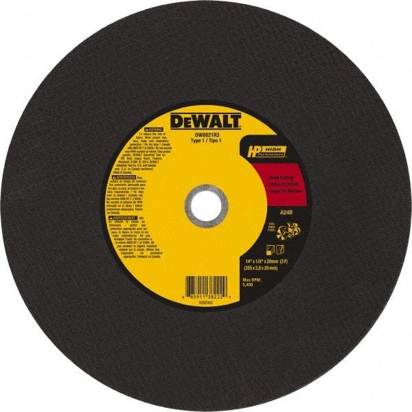 DeWALT - 14" 24 Grit Aluminum Oxide Cutoff Wheel - 1/8" Thick, 20mm Arbor, 5,500 Max RPM, Use with Chop Saws - Americas Industrial Supply