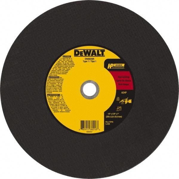 DeWALT - 14" 24 Grit Aluminum Oxide Cutoff Wheel - 1/8" Thick, 20mm Arbor, 5,500 Max RPM, Use with Chop Saws - Americas Industrial Supply