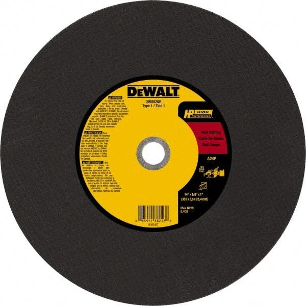 DeWALT - 14" 24 Grit Aluminum Oxide Cutoff Wheel - 1/8" Thick, 1" Arbor, 5,500 Max RPM, Use with Chop Saws - Americas Industrial Supply