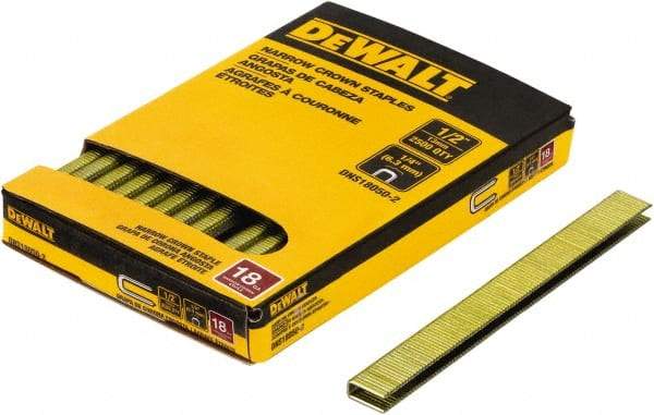 DeWALT - 1/2" Long x 1/4" Wide, 18 Gauge Crowned Construction Staple - Steel, Copper Finish, Chisel Point - Americas Industrial Supply