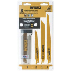 DeWALT - 8 Pieces, 6" to 9" Long x 0.04" to 0.06" Thickness, Bi-Metal Reciprocating Saw Blade Set - Straight Profile, 6 to 18 Teeth, Toothed Edge - Americas Industrial Supply