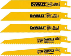 DeWALT - 5 Pieces, 6" Long x 0.04" Thickness, Bi-Metal Reciprocating Saw Blade Set - Straight Profile, 6 to 18 Teeth, Toothed Edge - Americas Industrial Supply