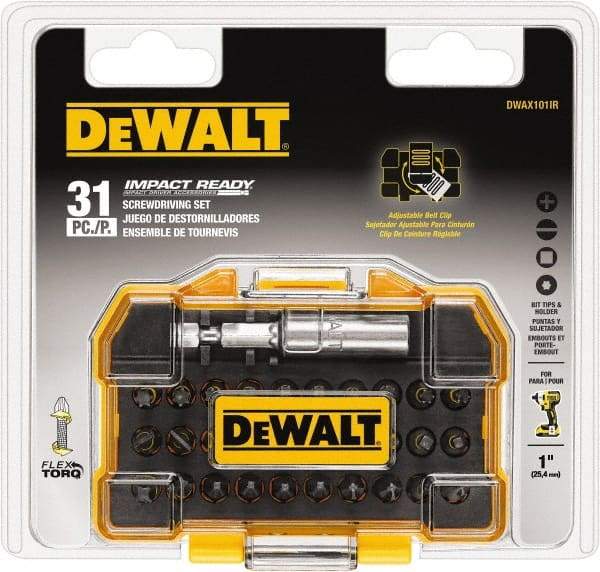 DeWALT - 31 Piece, Impact Ready Accessory Set - 1/4" Drive, Phillips, Slotted, Torx, Hex Point - Americas Industrial Supply