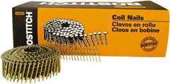Stanley Bostitch - 14 Gauge 1-1/2" Long Siding Nails for Power Nailers - Steel, Galvanized Finish, Ring Shank, Coil Wire Collation, Round Head, Blunt Diamond Point - Americas Industrial Supply