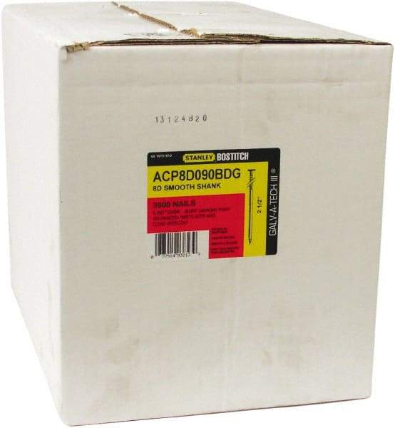 Stanley Bostitch - 13 Gauge 2" Long Siding Nails for Power Nailers - Steel, Galvanized Finish, Ring Shank, Coil Plastic Collation, Round Head, Blunt Diamond Point - Americas Industrial Supply