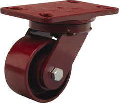 Hamilton - 4" Diam x 2" Wide x 5-5/8" OAH Top Plate Mount Swivel Caster - Cast Iron, 1,000 Lb Capacity, Sealed Precision Ball Bearing, 4-1/2 x 6-1/2" Plate - Americas Industrial Supply