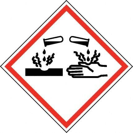 NMC - Hazardous Materials Label, Header: Corrosive Warning - Legend: GHS - Graphic, English, Black & Red, 2" Long x 2" High, No Coating - Americas Industrial Supply