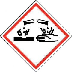 NMC - Hazardous Materials Label, Header: Corrosive Warning - Legend: GHS - Graphic, English, Black & Red, 2" Long x 2" High, No Coating - Americas Industrial Supply