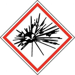 NMC - Hazardous Materials Label, Header: Explosive Warning - Legend: GHS - Graphic, English, Black & Red, 2" Long x 2" High, No Coating - Americas Industrial Supply