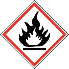 NMC - Hazardous Materials Label, Header: Flammable Warning - Legend: GHS - Graphic, English, Black & Red, 2" Long x 2" High, No Coating - Americas Industrial Supply