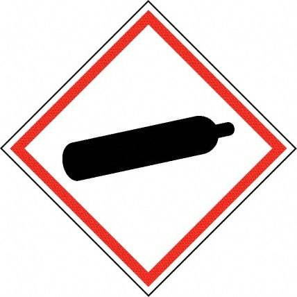 NMC - Hazardous Materials Label, Header: Compressed Gas Warning - Legend: GHS - Graphic, English, Black & Red, 2" Long x 2" High, No Coating - Americas Industrial Supply